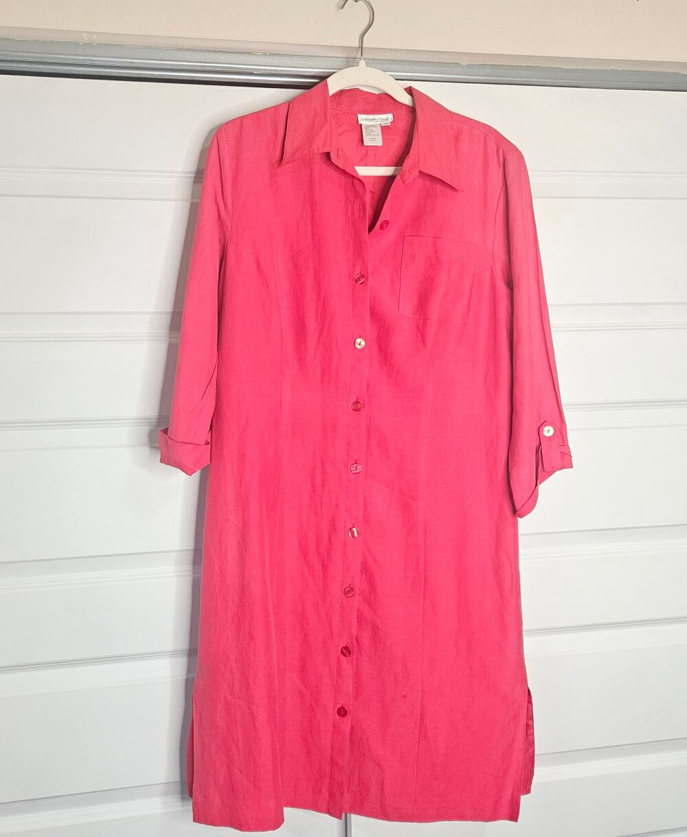 Coldwater Creek Lagenlook Red Silk Linen Shirt Dress Art Teacher Midi 12
